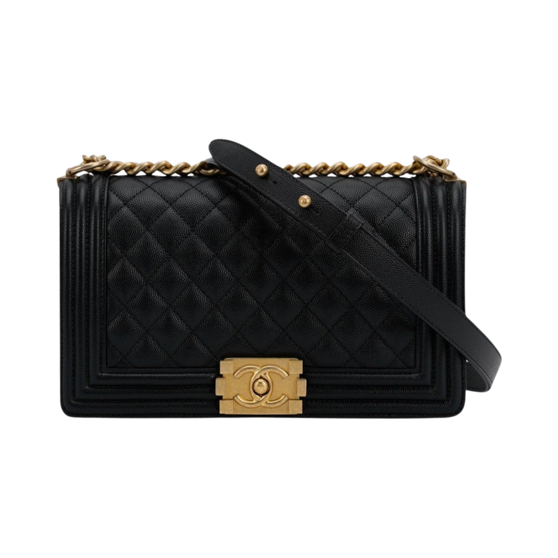 샤넬 보이 샤넬 미디움 플랩백 그레인드 카프스킨 & 골드 메탈 블랙(Chanel Medium Boy Chanel Handbag Grained Calfskin & Gold Black)