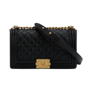 Chanel Medium Boy Chanel Handbag Grained Calfskin & Gold Black