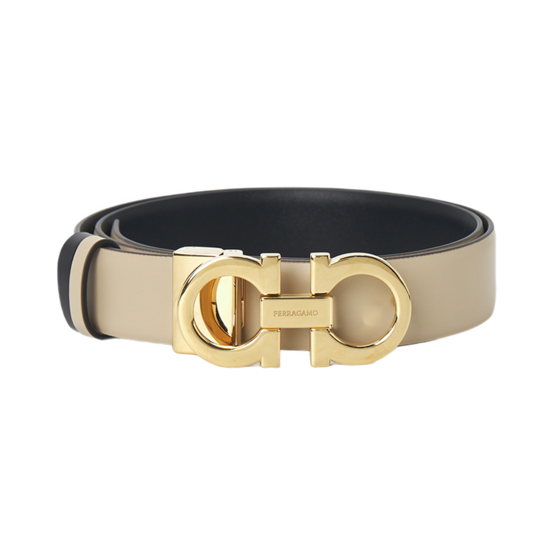 23A565-780373 (W) Ferragamo Gancini Reversible Belt Free Cutting Beige