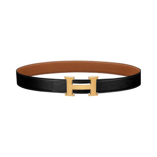 에르메스 H 벨트 버클 & 리버시블 레더 스트랩 32mm & 플래티넘 브러쉬드 골드 하드웨어 누아 골드