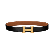 Hermes H Belt Buckle & Reversible Leather Strap 32mm & Platinum Brushed Gold Noir Gold