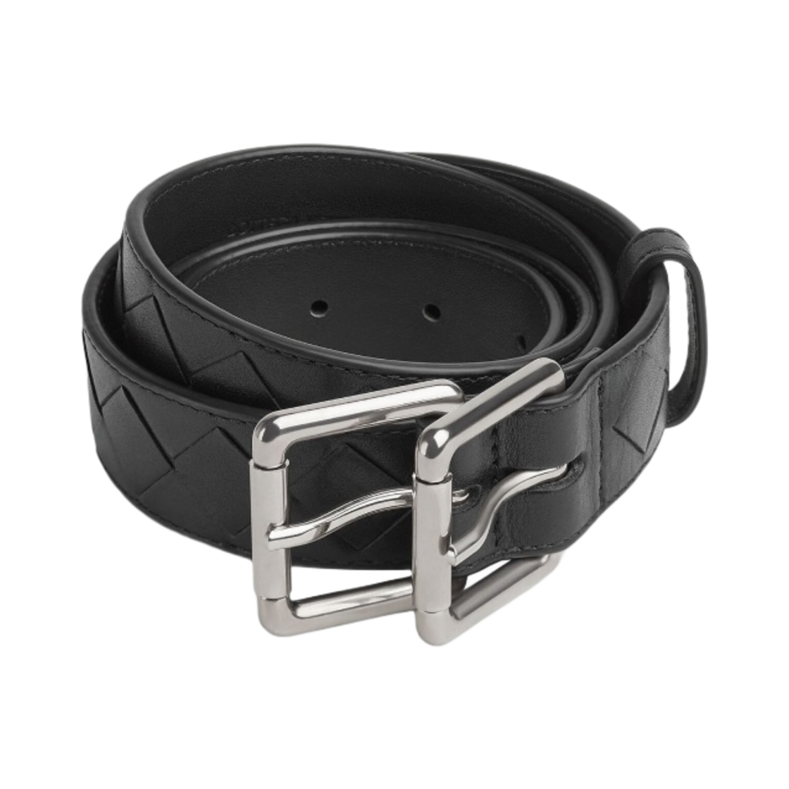 보테가 베네타 인트레치아토 더블 버클 벨트 블랙(Bottega Veneta Intrecciato Double Buckle Belt Black) - 1