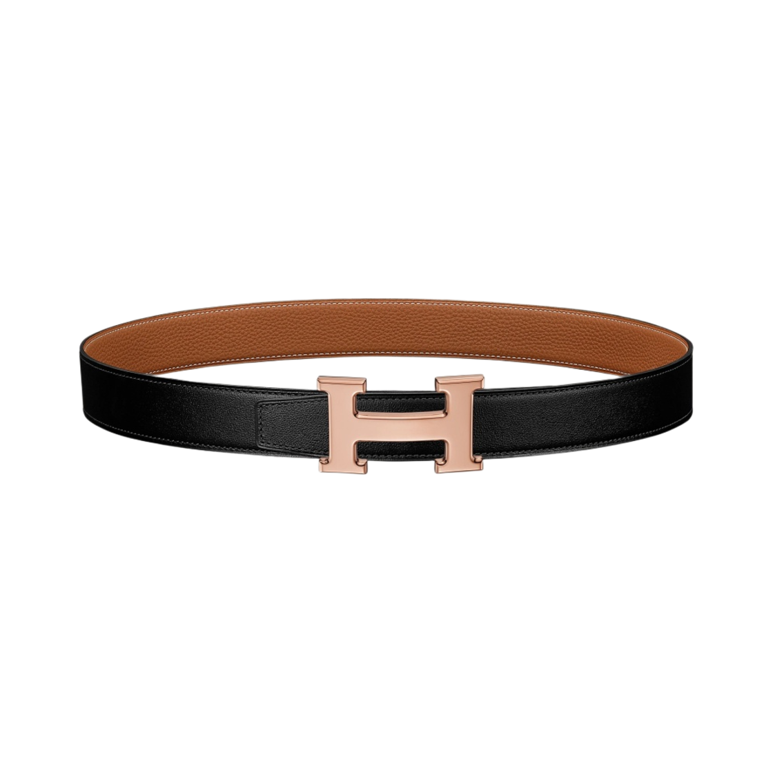H064544CDZ2/H073967CAAA Hermes H Belt Buckle & Reversible Leather Strap 32mm & Pink Gold Noir Gold