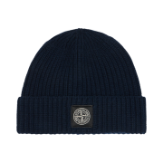 Stone Island N10B5 RWS Geelong Wool Beanie with Logo Patch Navy Blue - 24FW