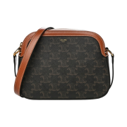 Celine Small Camera Bag in Triomphe Canvas and Calfskin Tan