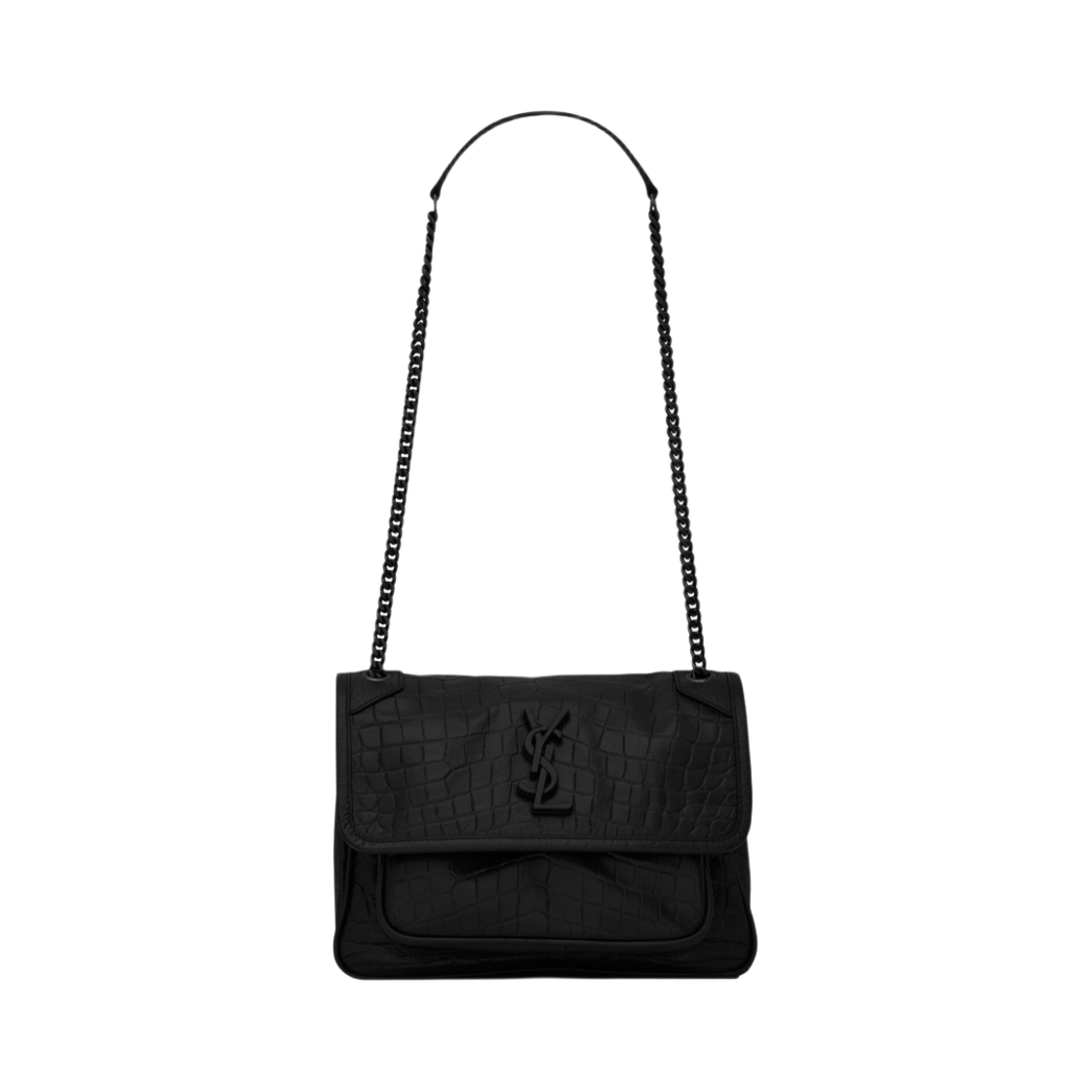 생로랑 니키 베이비 체인 백 크로커다일 엠보스 레더 블랙