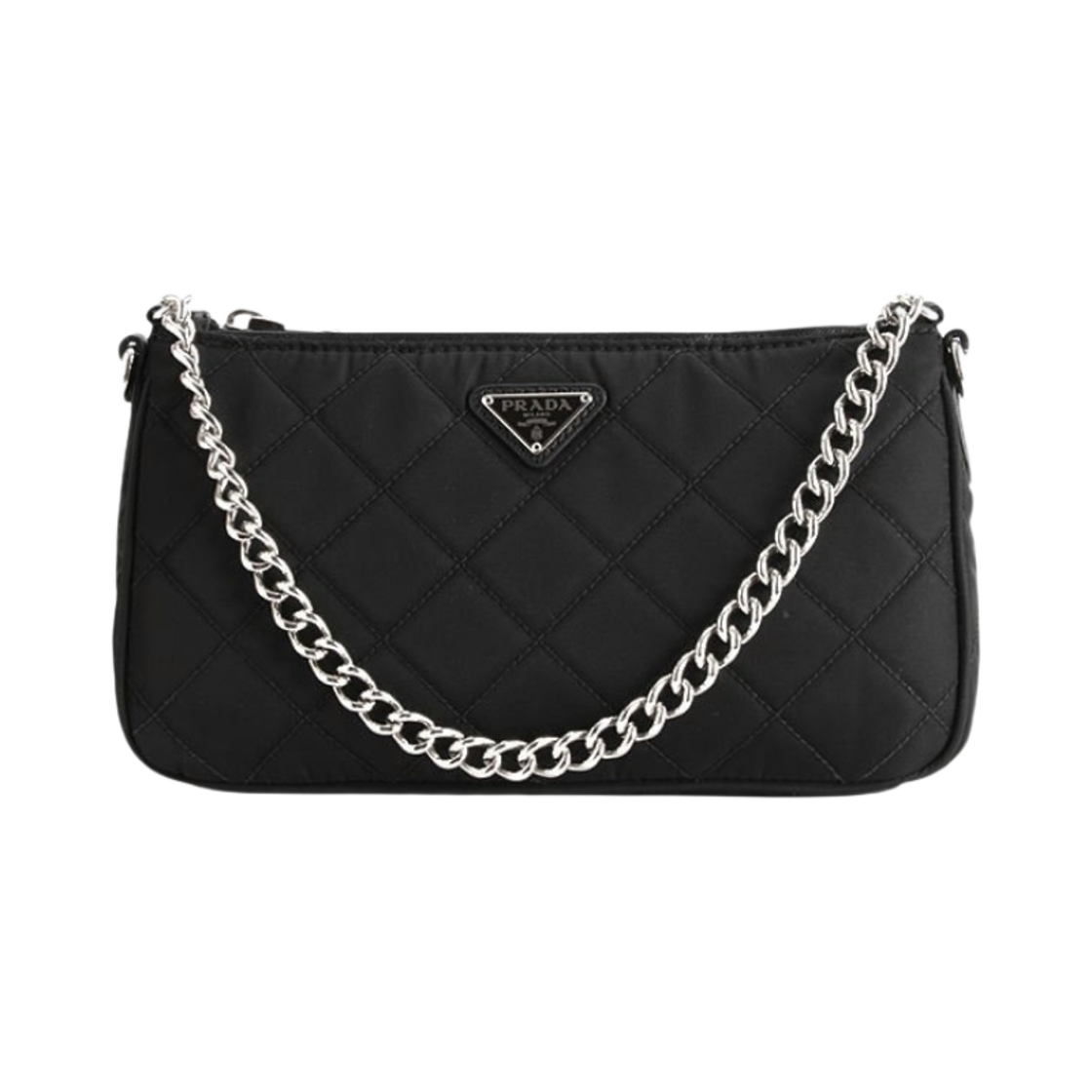 1BH026-2AS3-F0002 Prada Nylon Quilted Chain Shoulder Bag Black