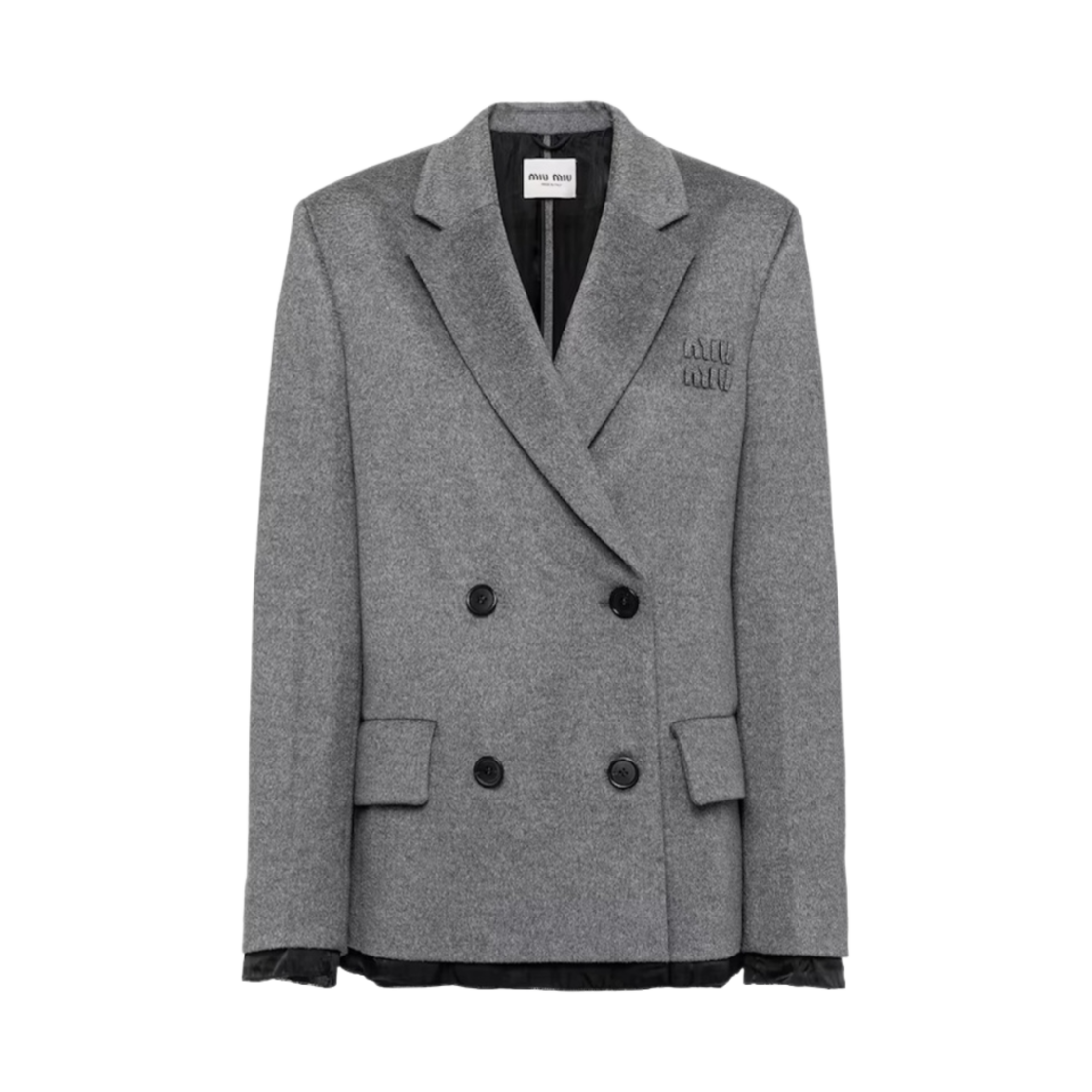 (W) 미우 미우 더블 브레스티드 벨루어 자켓 그레이((W) Miu Miu Double Breasted Velour Jacket Grey) - 1