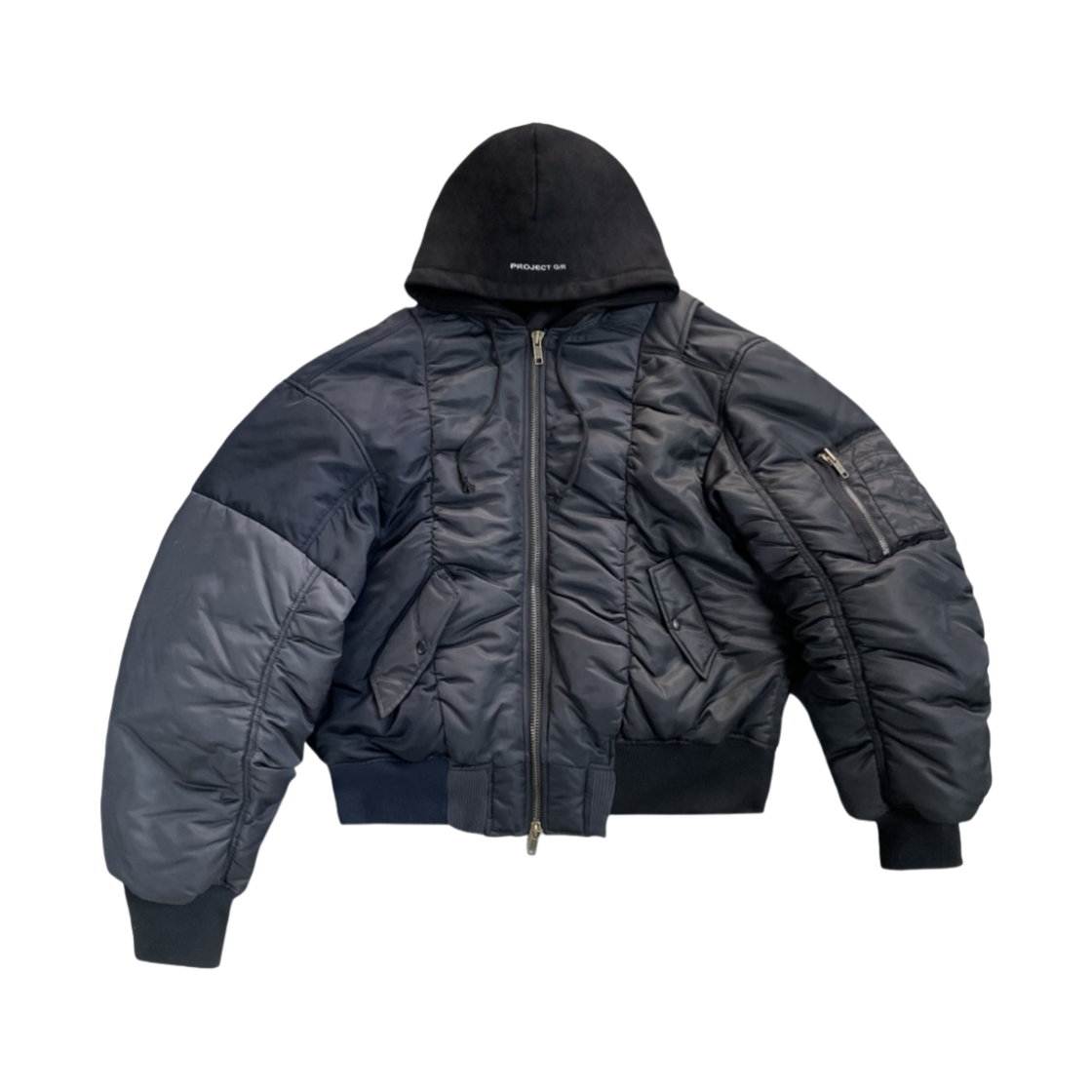 프로젝트 G/R 언밸런스드 리워크 봄버 자켓 블랙(Project G/R Unbalanced Reworked Bomber Jacket Black)