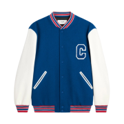 (W) Celine Varsity Jacket in Textured Wool Cobalt