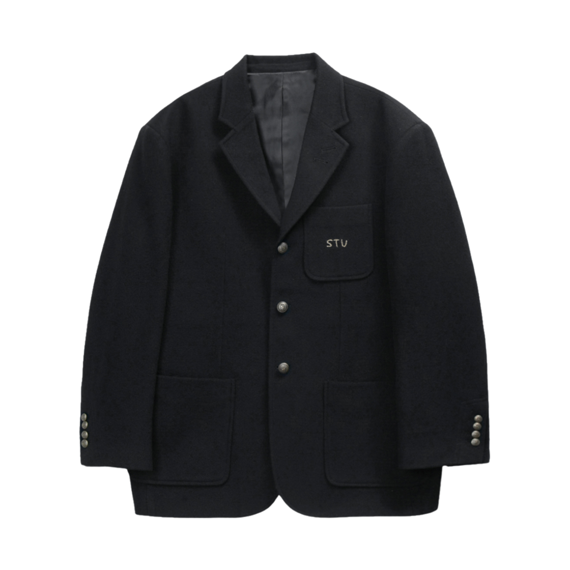 에스티유 3버튼 울 캐시미어 핸드 스티치 블레이져 블랙