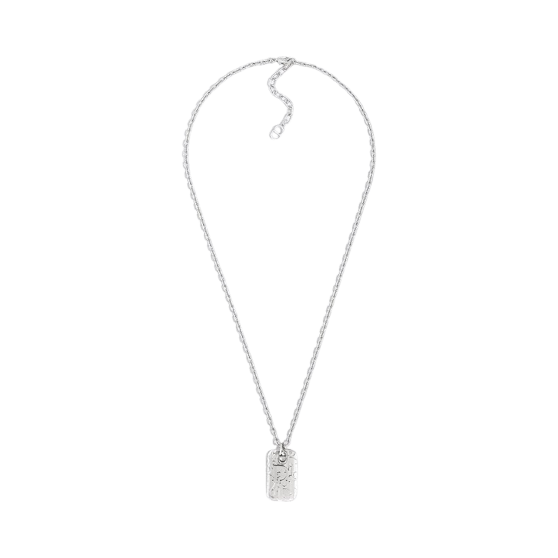N2812HOMMT-D000 Dior Oblique Plate Pendant Necklace Silver-Finish Brass