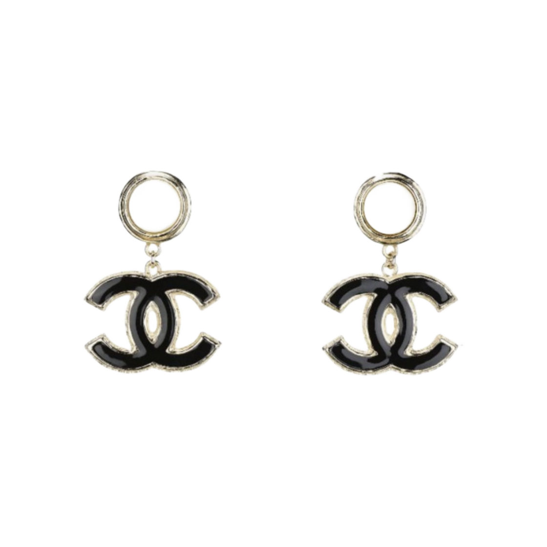 (W) 샤넬 이어링 메탈 레진 이미테이션 펄 & 골드 블랙 펄리 화이트((W) Chanel Earrings Metal Resin Imitation Pearl & Gold Black Pearly White) - 1