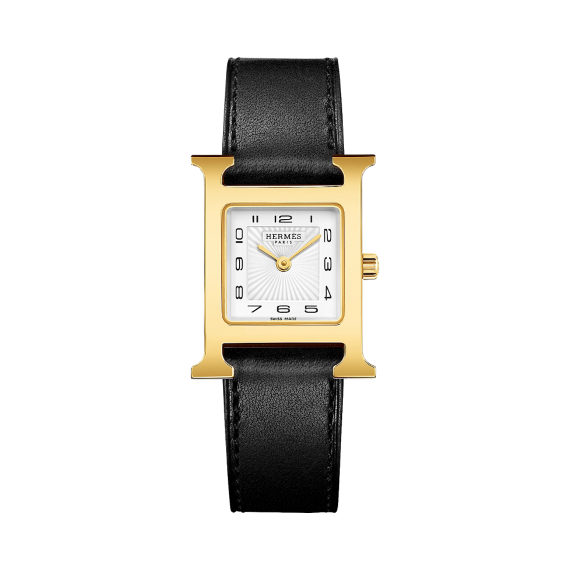 W055668WW00 Hermes Heure H Watch Small Black Barenia Strap & Yellow Gold Steel