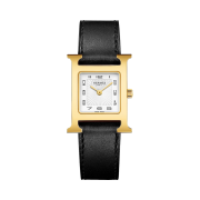 Hermes Heure H Watch Small Black Barenia Strap & Yellow Gold Steel