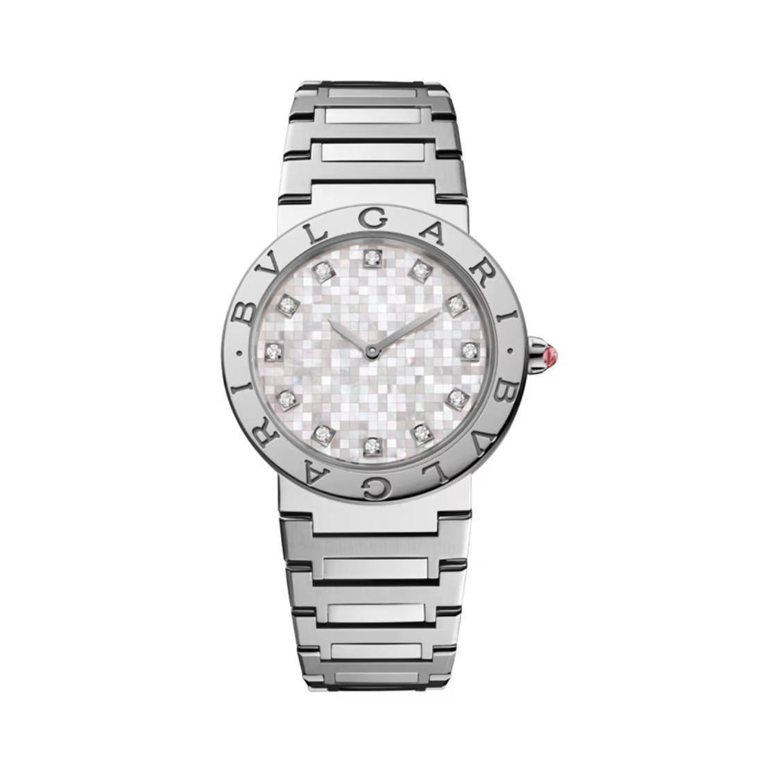 104194 (W) Bulgari Bulgari Quartz 33mm Watch Stainless Steel White Mother of Pearl Diamonds