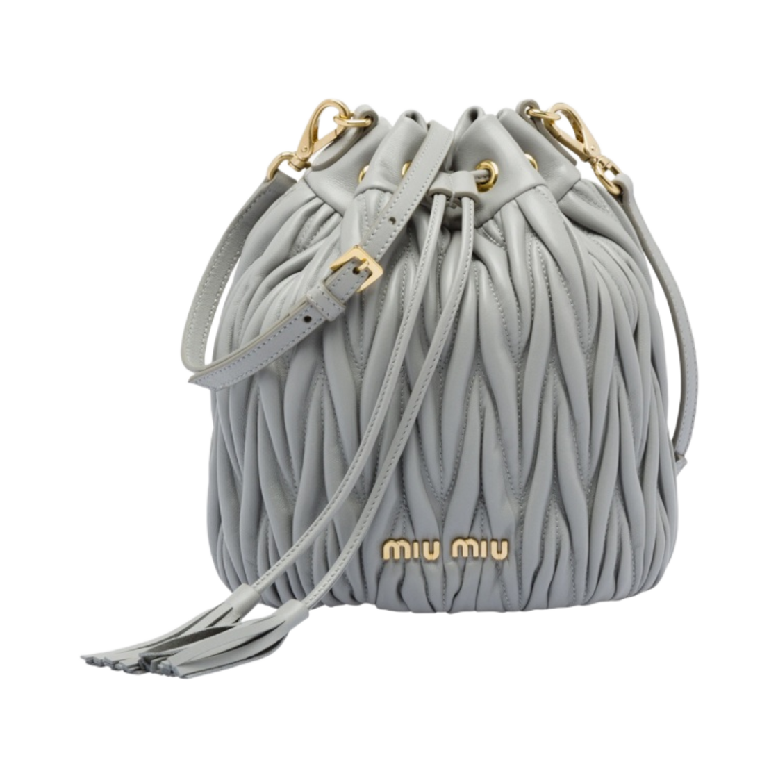 미우 미우 마테라쎄 가죽 버킷백 클라우디 그레이(Miu Miu Matelasse Nappa Leather Bucket Bag Cloudy Grey) - 1