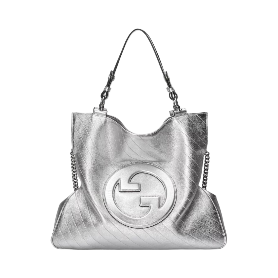 구찌 블론디 미디움 토트백 실버 라메 레더(Gucci Blondie Medium Tote Bag Silver Lamé Leather) - 1