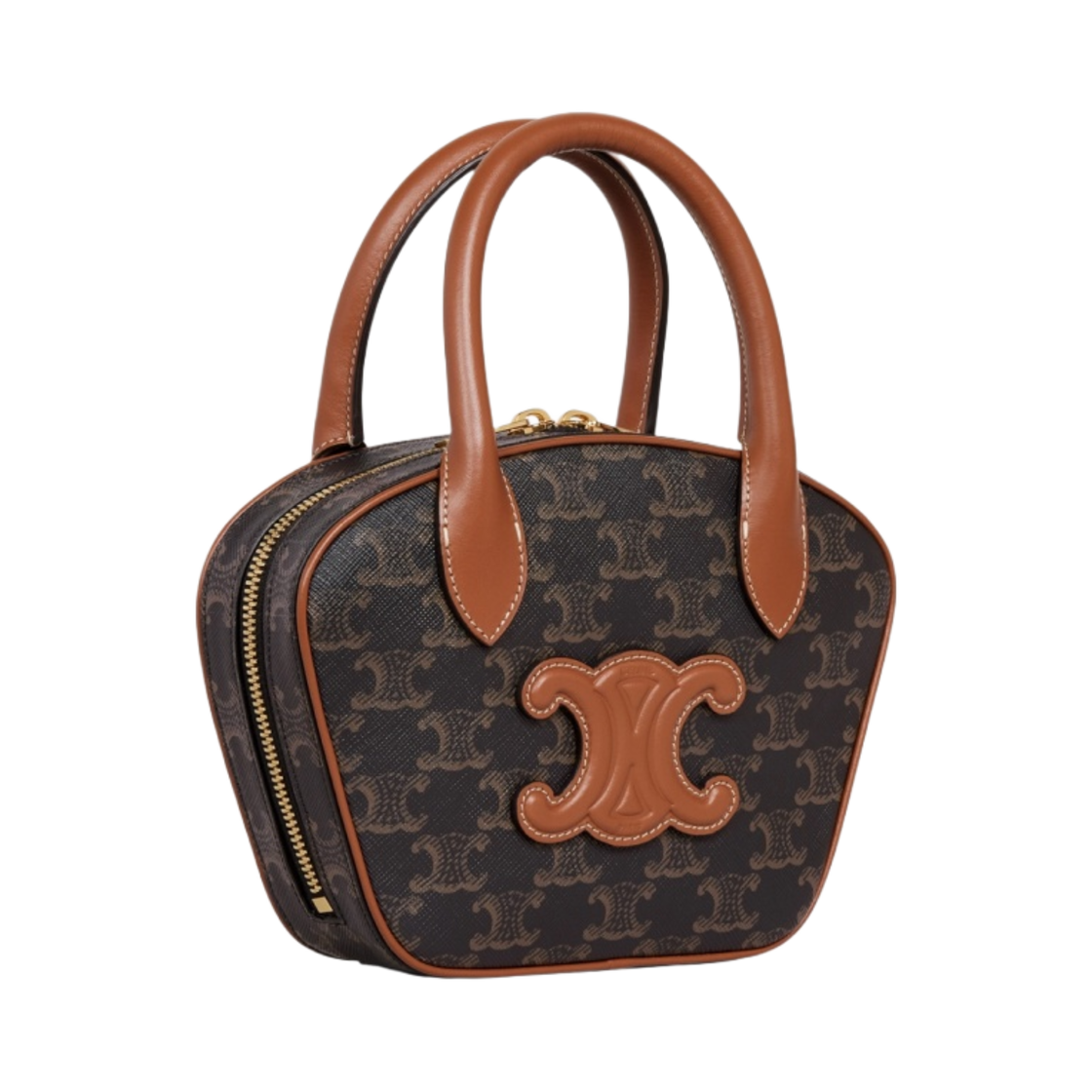 셀린느 트리옹프 캔버스 & 카프스킨 미니 볼링백 탄(Celine Mini Bowling Bag in Triomphe Canvas and Calfskin Tan) - 2