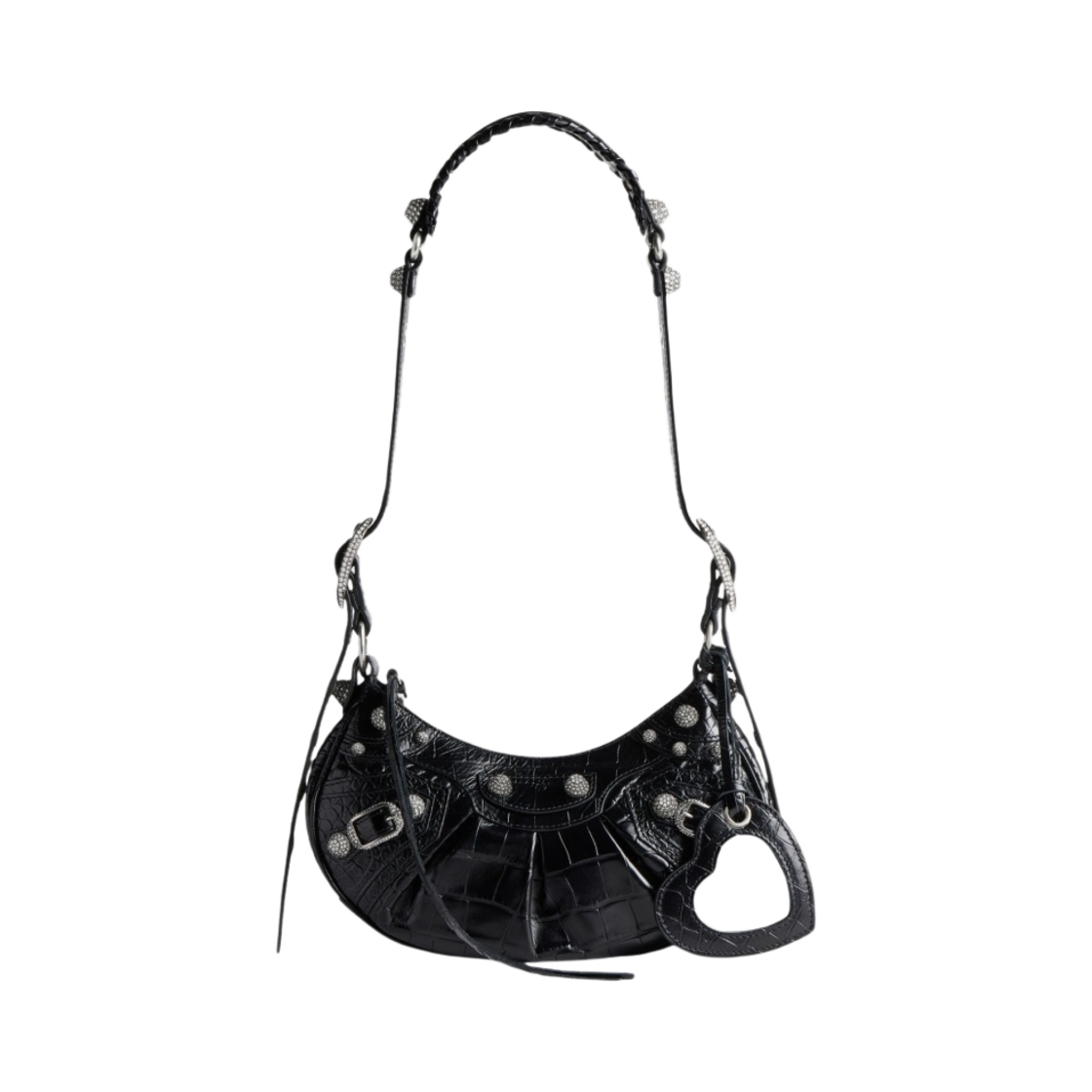 발렌시아가 라인스톤 크로커다일 엠보스 르 카골 XS 숄더백 블랙