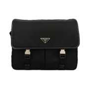 Prada Re-Nylon and Saffiano Leather Messenger Bag Black