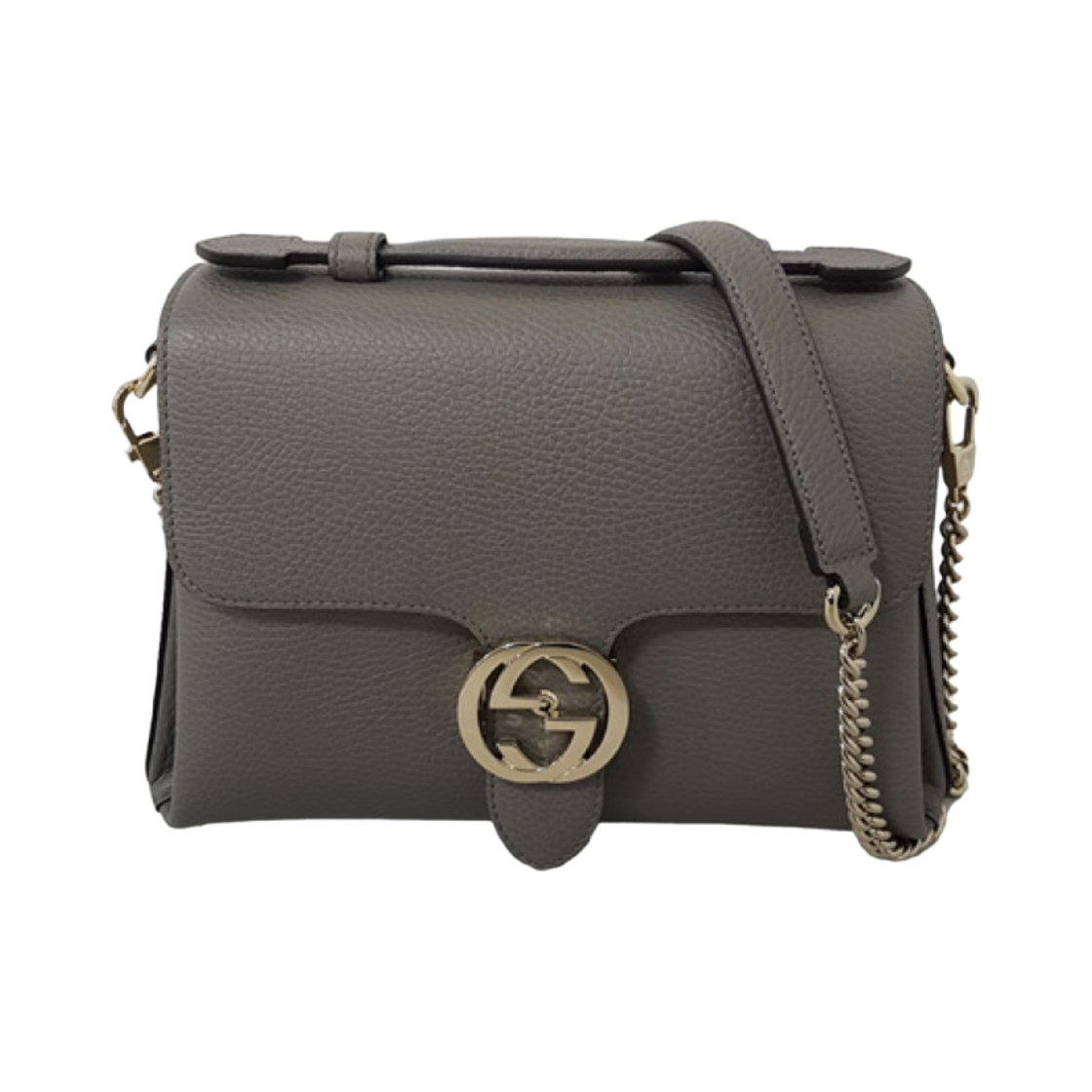 구찌 GG 인터로킹 탑 핸들 체인 숄더백 그레이