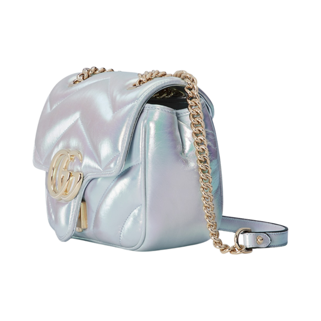 구찌 GG 마몽 미니 숄더백 블루 이리디센트 레더(Gucci GG Marmont Mini Shoulder Bag Blue Iridescent Leather) - 2