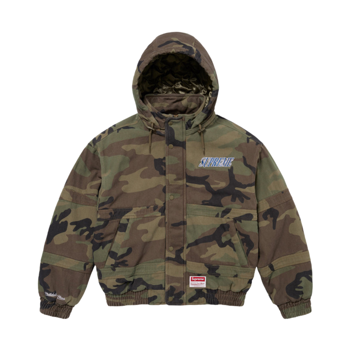 슈프림 미첼 & 네스 트윌 스타디움 자켓 우드랜드 카모 - 24FW(Supreme Mitchell & Ness Twill Stadium Jacket Woodland Camo - 24FW)