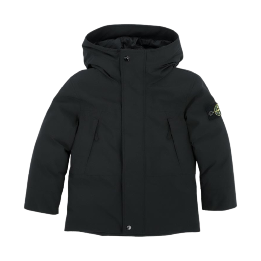 (Kids) Stone Island 40434 Wappen Patch Hooded Down Jacket Black - 24FW