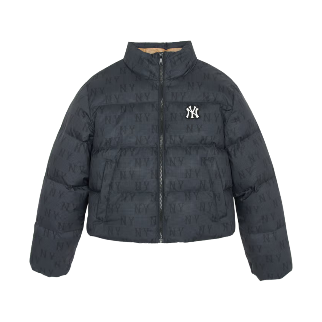 (W) MLB 클래식 모노그램 프린트 크롭 푸퍼 자켓 뉴욕 양키스 블랙((W) MLB Classic Monogram Print Crop Puffer Jacket New York Yankees Black)