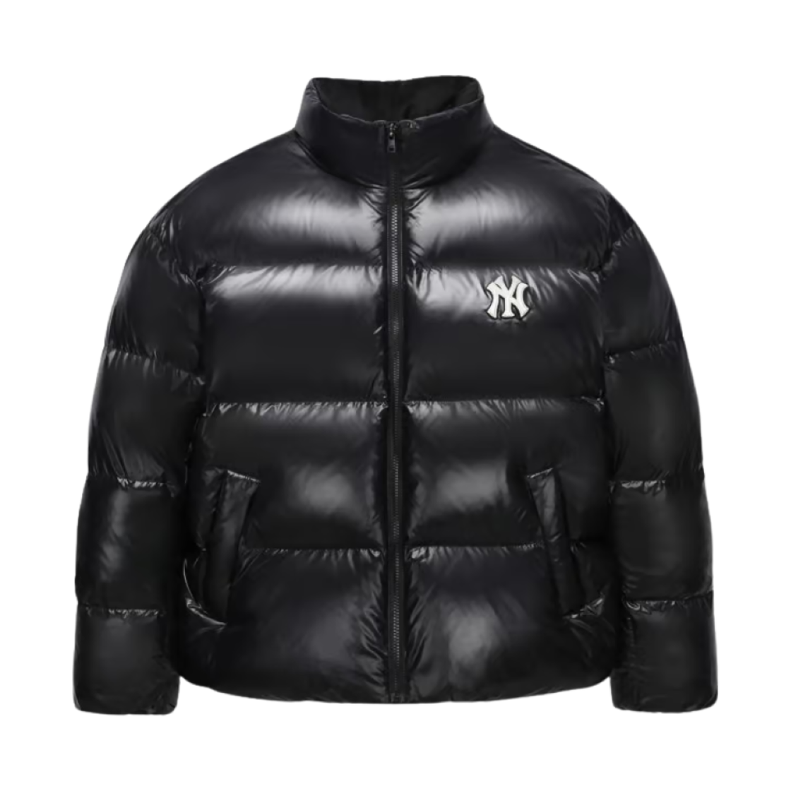 3ADJB2046-50BKS MLB Shiny Curve Puffer Jacket New York Yankees Black