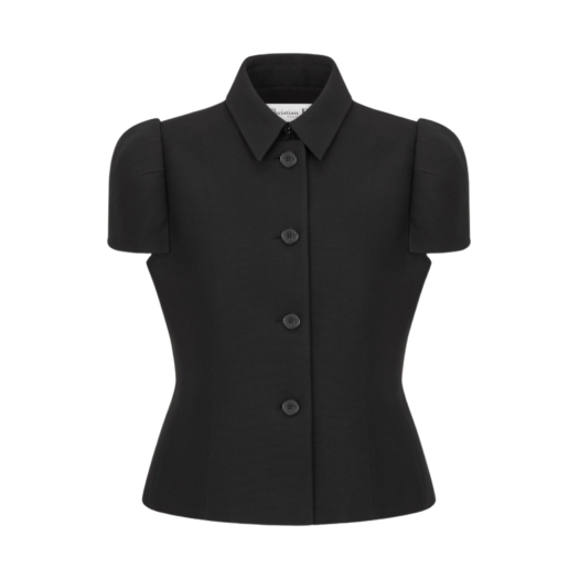 (W) Dior Fitted Short Sleeve Jacket Wool Silk Black