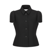 (W) Dior Fitted Short Sleeve Jacket Wool Silk Black