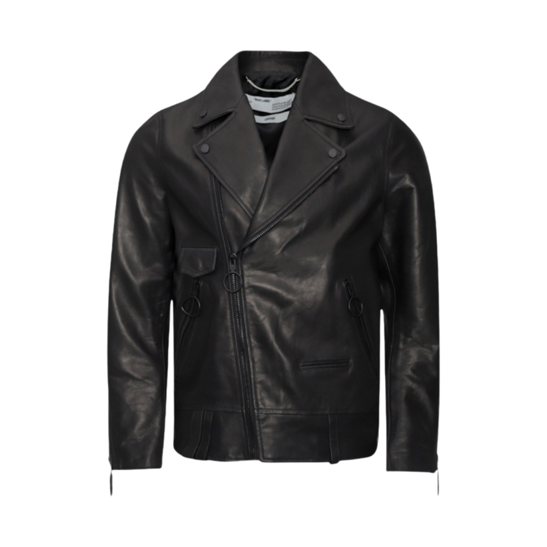 오프화이트 레더 바이커 자켓 블랙 화이트(Off-White Leather Biker Jacket Black White)
