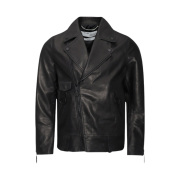 Off-White Leather Biker Jacket Black White