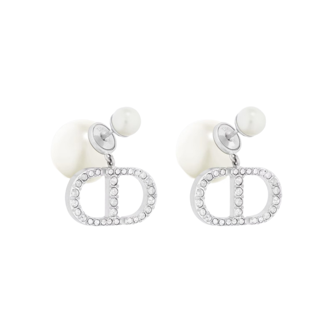 (W) 디올 트리발 이어링 실버 피니쉬 메탈 화이트 레진 펄 실버 톤 크리스탈((W) Dior Tribales Earrings Silver Finish Metal White Resin Pearls Silver Tone Crystals) - 1