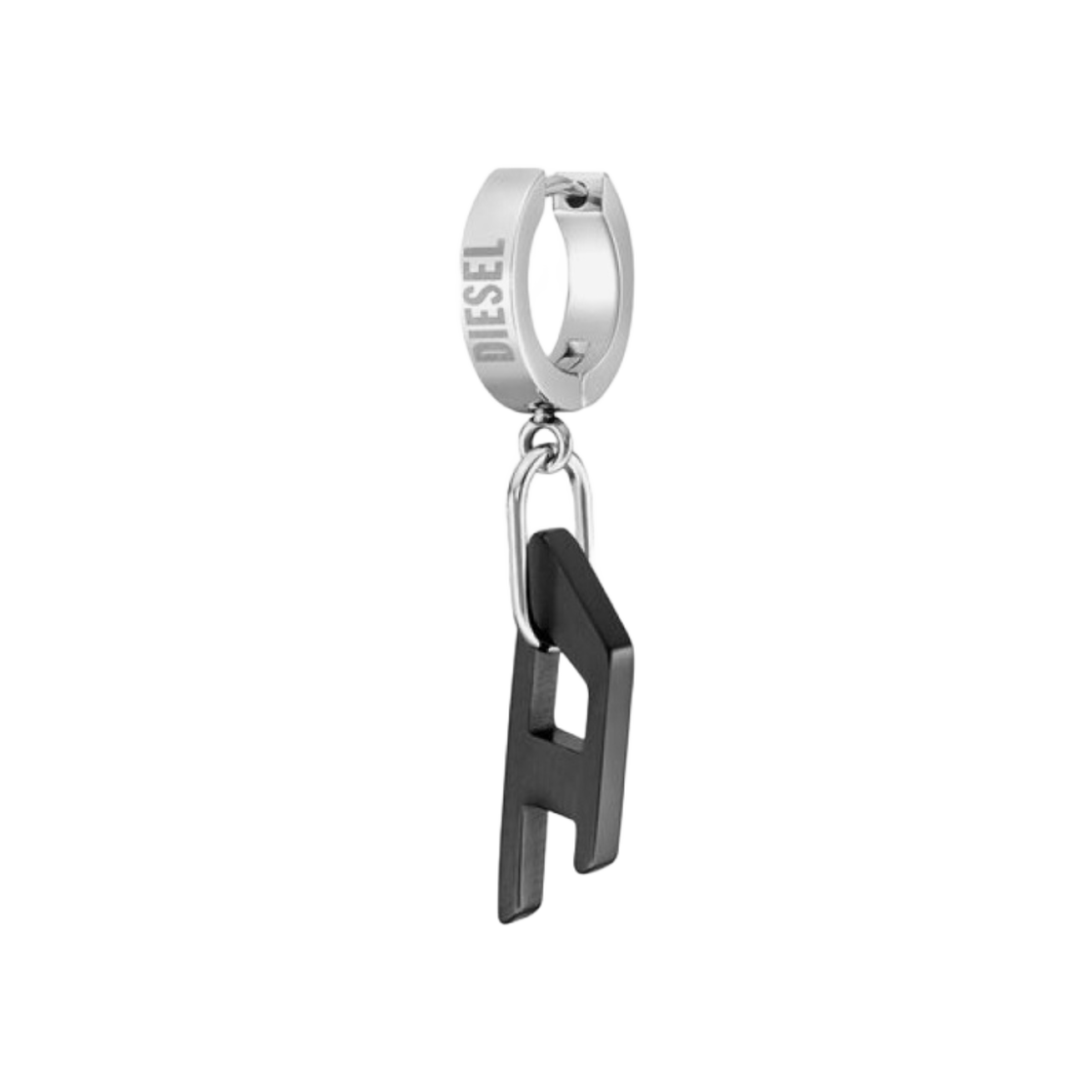 디젤 Dx1418 투톤 스테인리스 스틸 싱글 후프 이어링 블랙 실버(Diesel Dx1418 Two-Tone Stainless Steel Single Hoop Earring Black Silver)