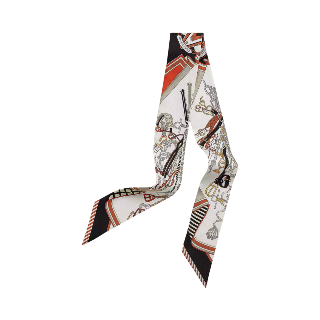 H062842S06 (W) Hermes Bouquets Sellier Twilly Blanc Noir Caramel