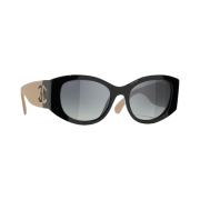 Chanel Oval Sunglasses Acetate & Black Beige Frame Grey Gradient Lenses International Fit