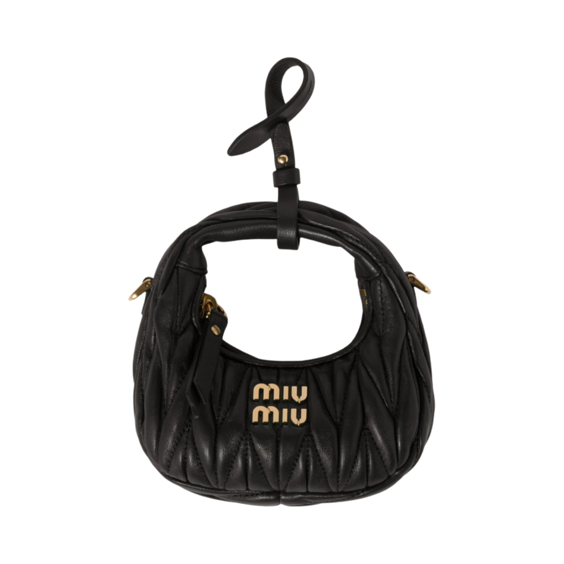 5NR019-2FPP-F0002 Miu Miu Wander Matelasse Nappa Leather Mini Hobo Pouch Black