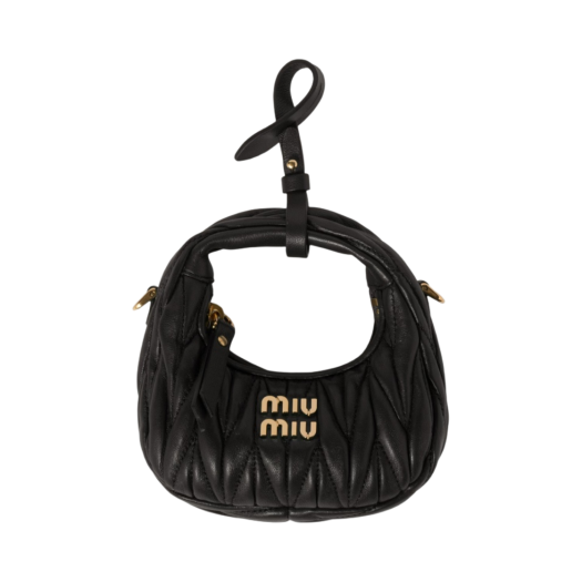 5NR019-2FPP-F0002 Miu Miu Wander Matelasse Nappa Leather Mini Hobo Pouch Black