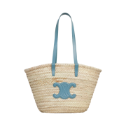 Celine Medium Triomphe Celine Classic Panier in Palm Leaves and Calfskin Denim