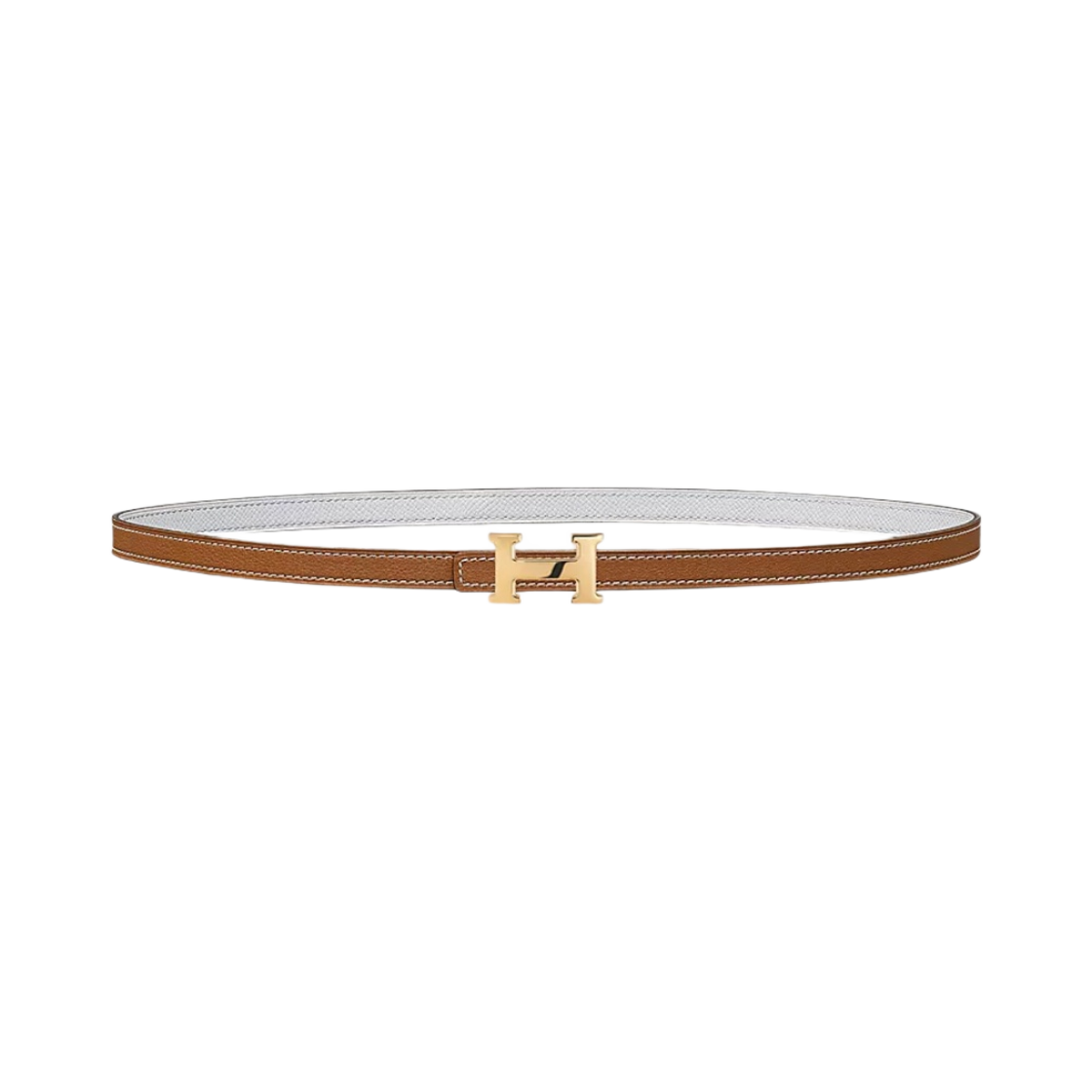 (W) 에르메스 미니 H 벨트 버클 & 리버서블 가죽 스트랩 13mm & 골드 골드 블랑((W) Hermes Mini H Belt Buckle & Reversible Leather Strap 13mm & Gold Gold Blanc) - 1
