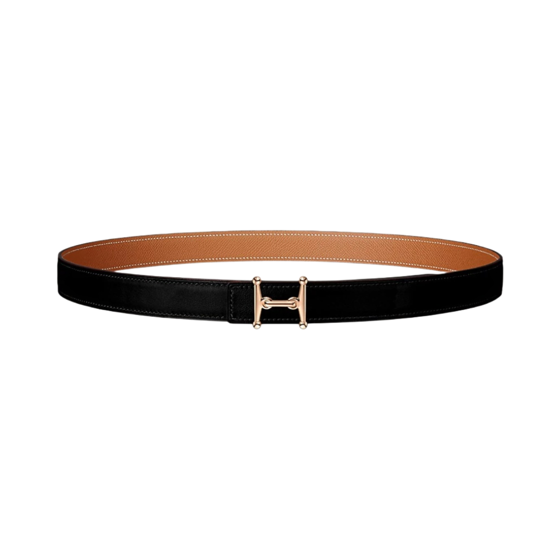 (W) 에르메스 모스 H 벨트 버클 & 리버서블 가죽 스트랩 24mm & 핑크 골드 누아 골드((W) Hermes Mors H Belt Buckle & Reversible Leather Strap 24mm & Pink Gold Noir Gold) - 1