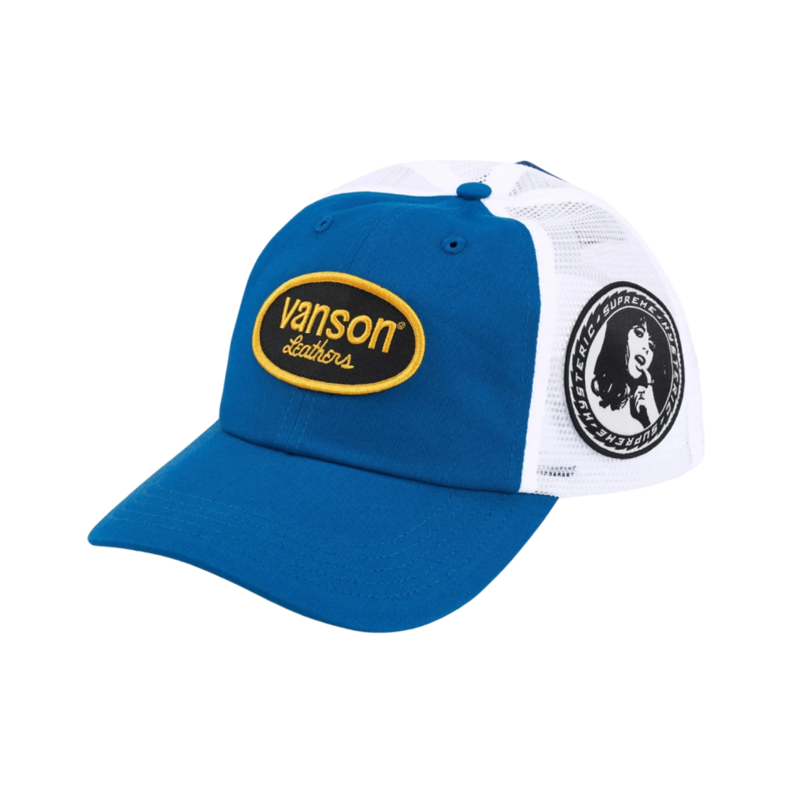 슈프림 x 히스테릭 글래머 x 밴슨 레더 메쉬 백 6-패널 블루 - 24FW(Supreme x Hysteric Glamour x Vanson Leathers Mesh Back 6-Panel Blue - 24FW)