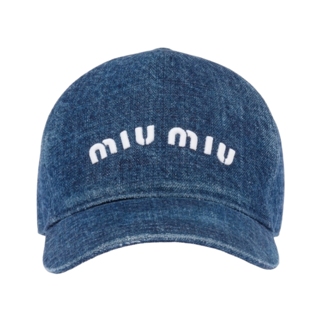 (W) 미우 미우 자수 로고 데님 베이스볼 캡 블루 화이트