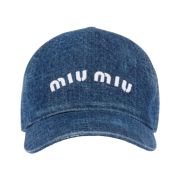 (W) Miu Miu Denim Baseball Cap with Embroidered Logo Blue White