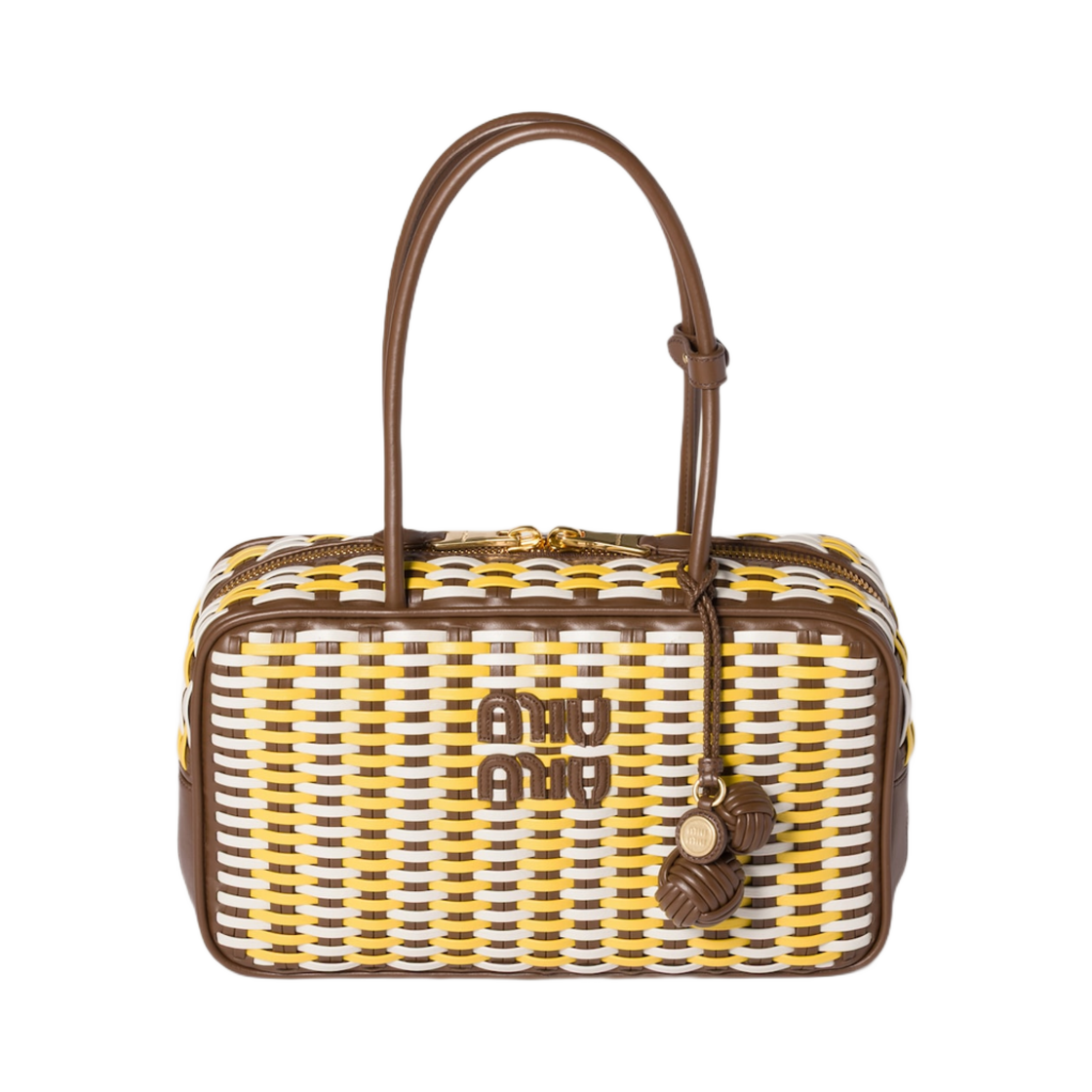 미우 미우 레더 보 백 메이플 써니 옐로우 초크 화이트(Miu Miu Leather Beau Bag Maple Sunny Yellow Chalk White) - 1