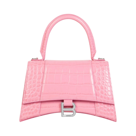 Balenciaga Hourglass Small Handbag Crocodile Embossed Pink