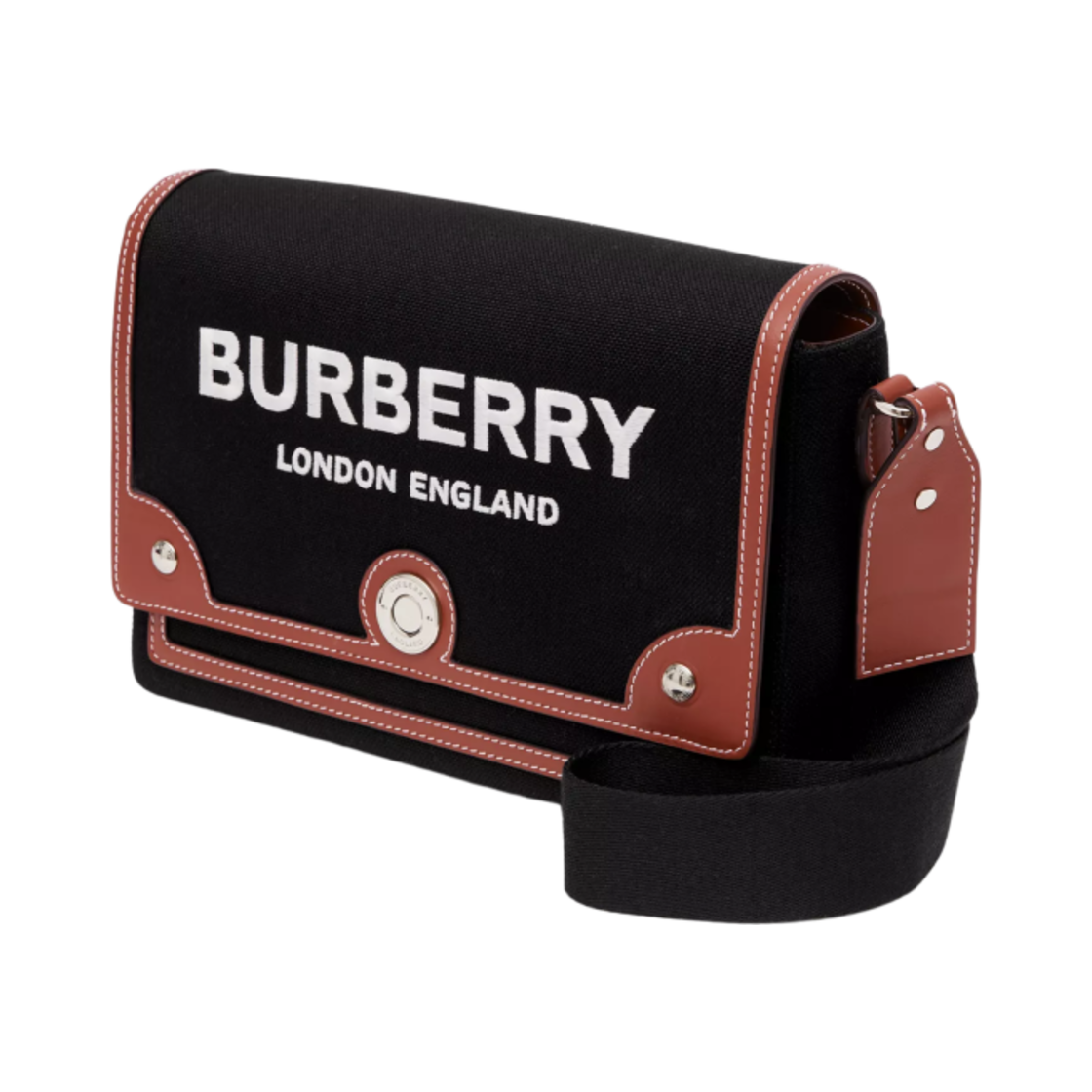 버버리 호스페리 모티프 캔버스 노트 크로스바디백 블랙 탄(Burberry Horseferry Motif Canvas Note Crossbody Bag Black Tan) - 2